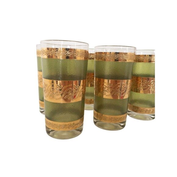 Vintage Starlyte Mid-Century Gold & Green Highball Glasses Set Of 6 - Picture 6 of 10